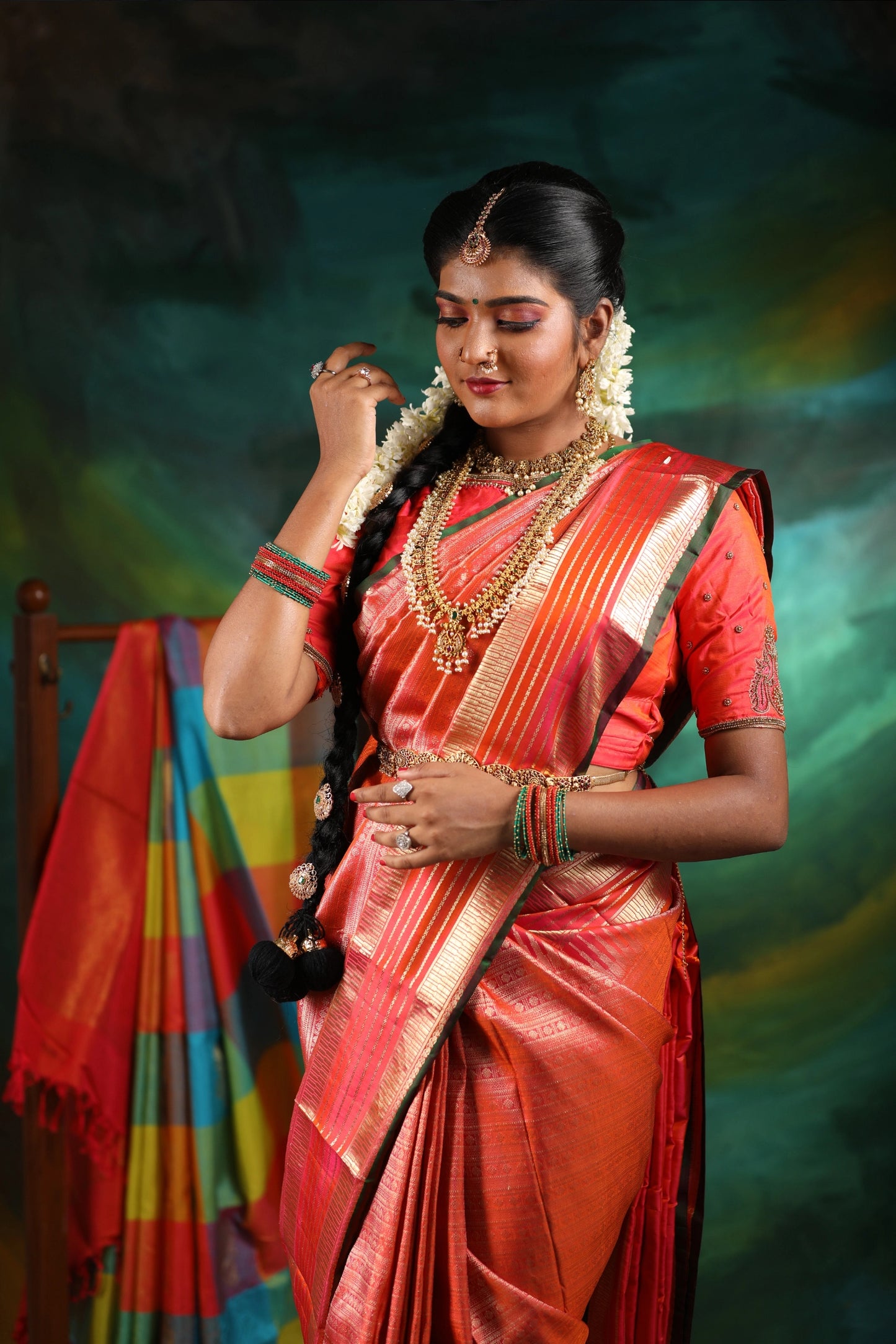 Traditional Coral Pink Silk Saree