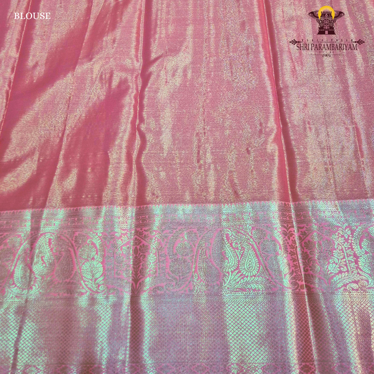 Soft blush pink with an elegant metallic tissue sheen Saree