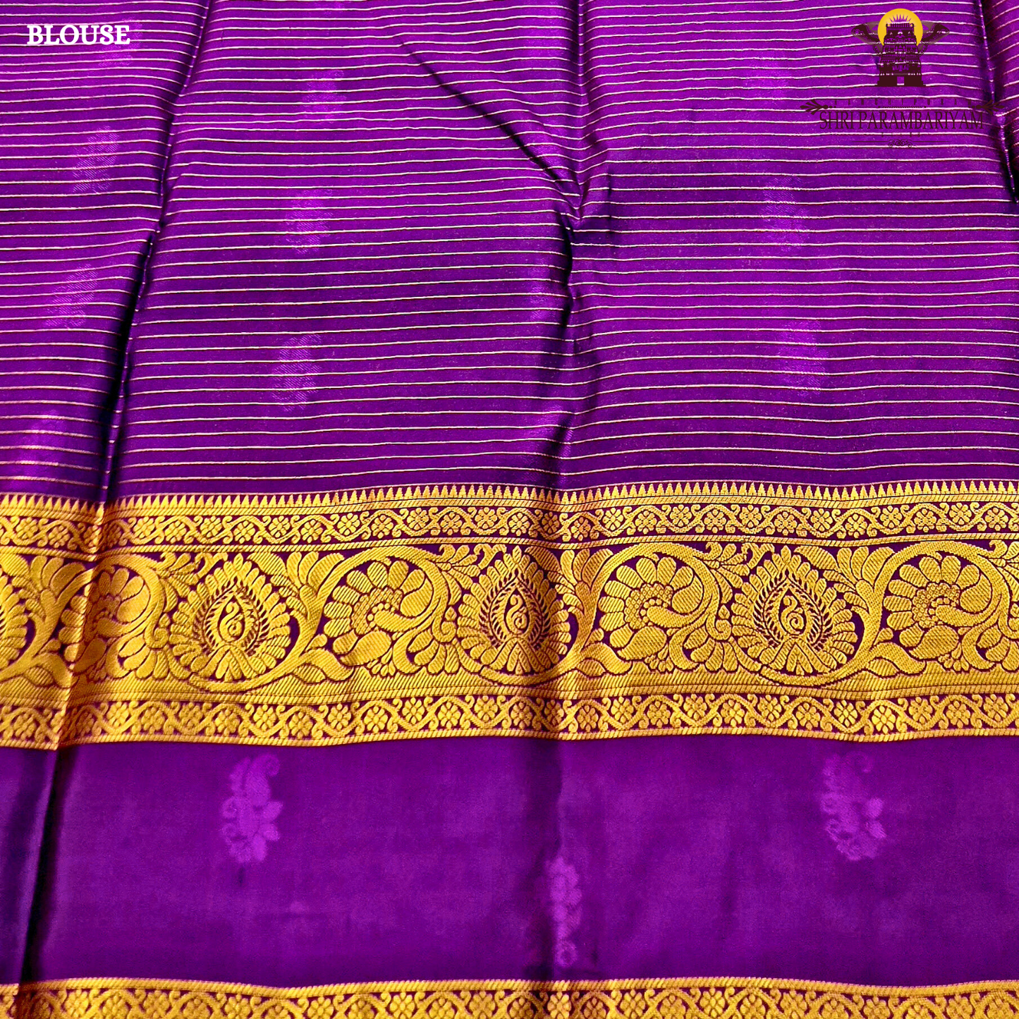 Rich coffee brown body with royal purple contrast pallu and antique gold zari Saree