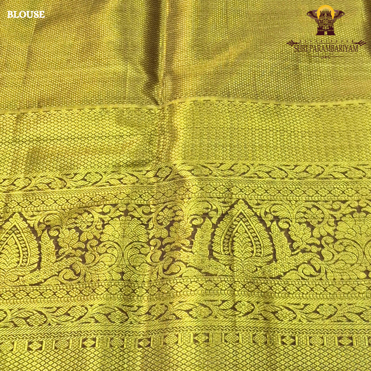 A rich antique gold body with a subtle dual-tone brown undertone Saree