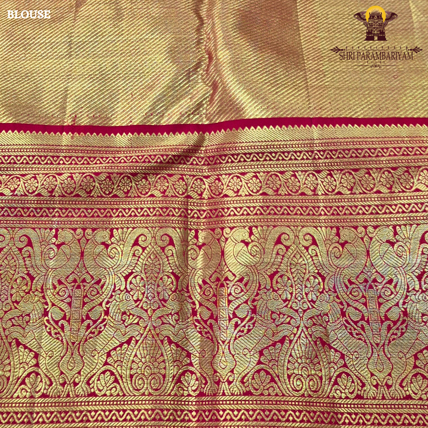 Soft pastel pink (tissue body) with a rich deep red border Saree