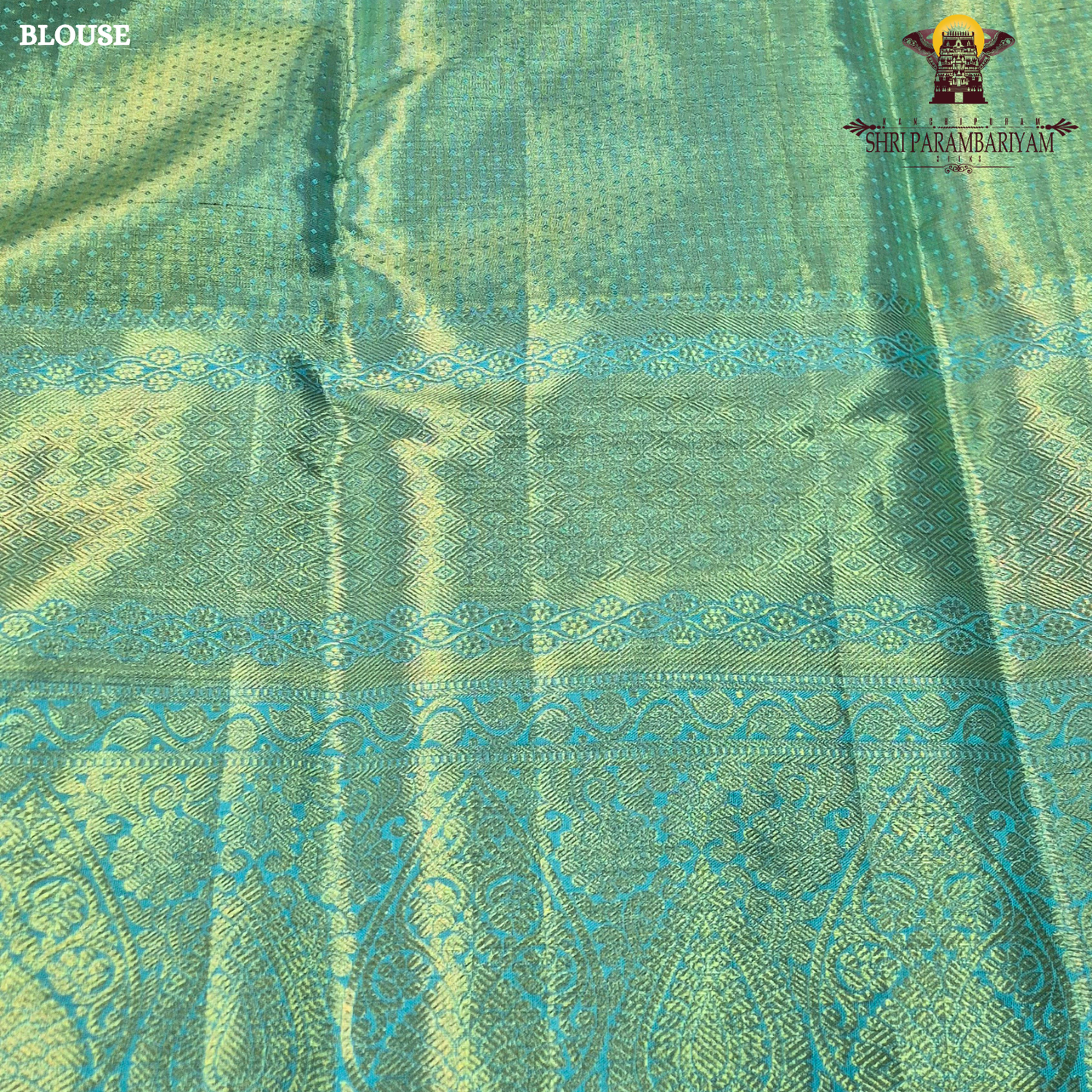 A refreshing combination of aqua blue (turquoise) and antique gold Saree