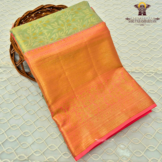 A beautiful combination of leaf green (pista green) Saree
