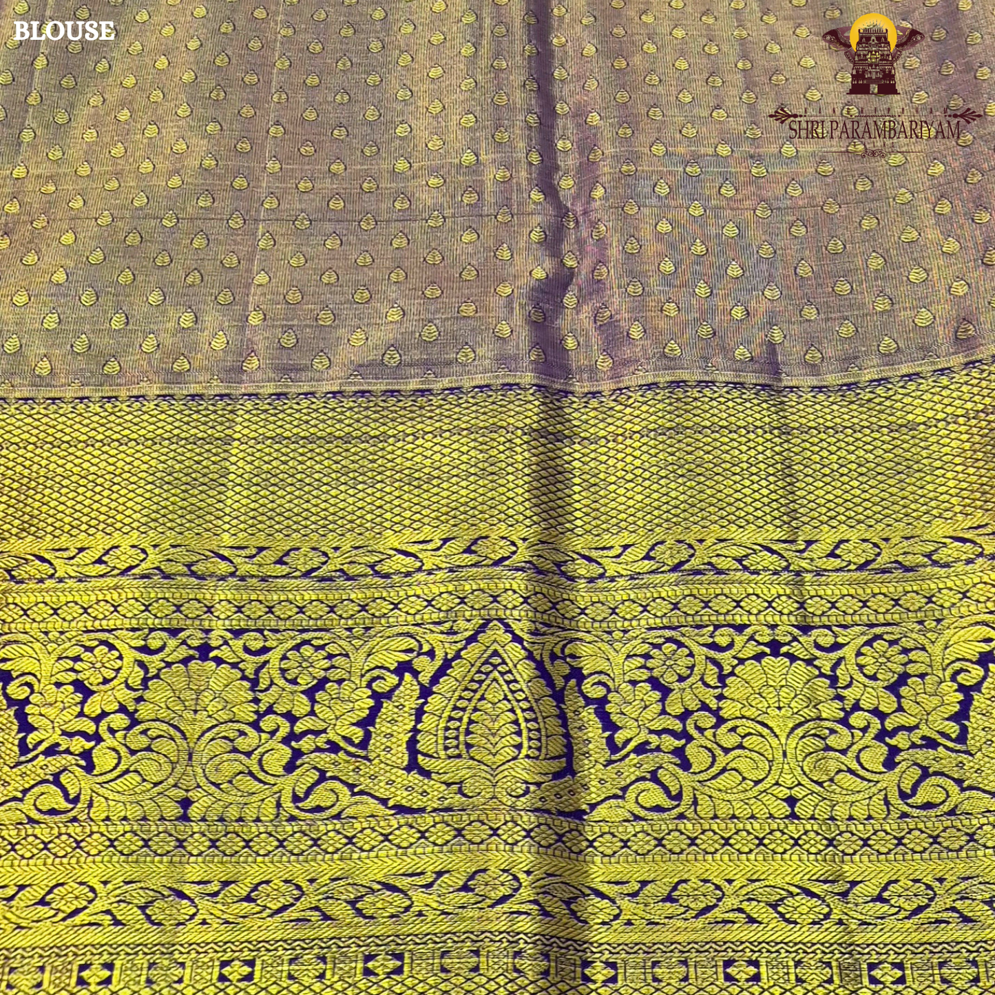 A regal combination of champagne gold and deep royal blue Saree
