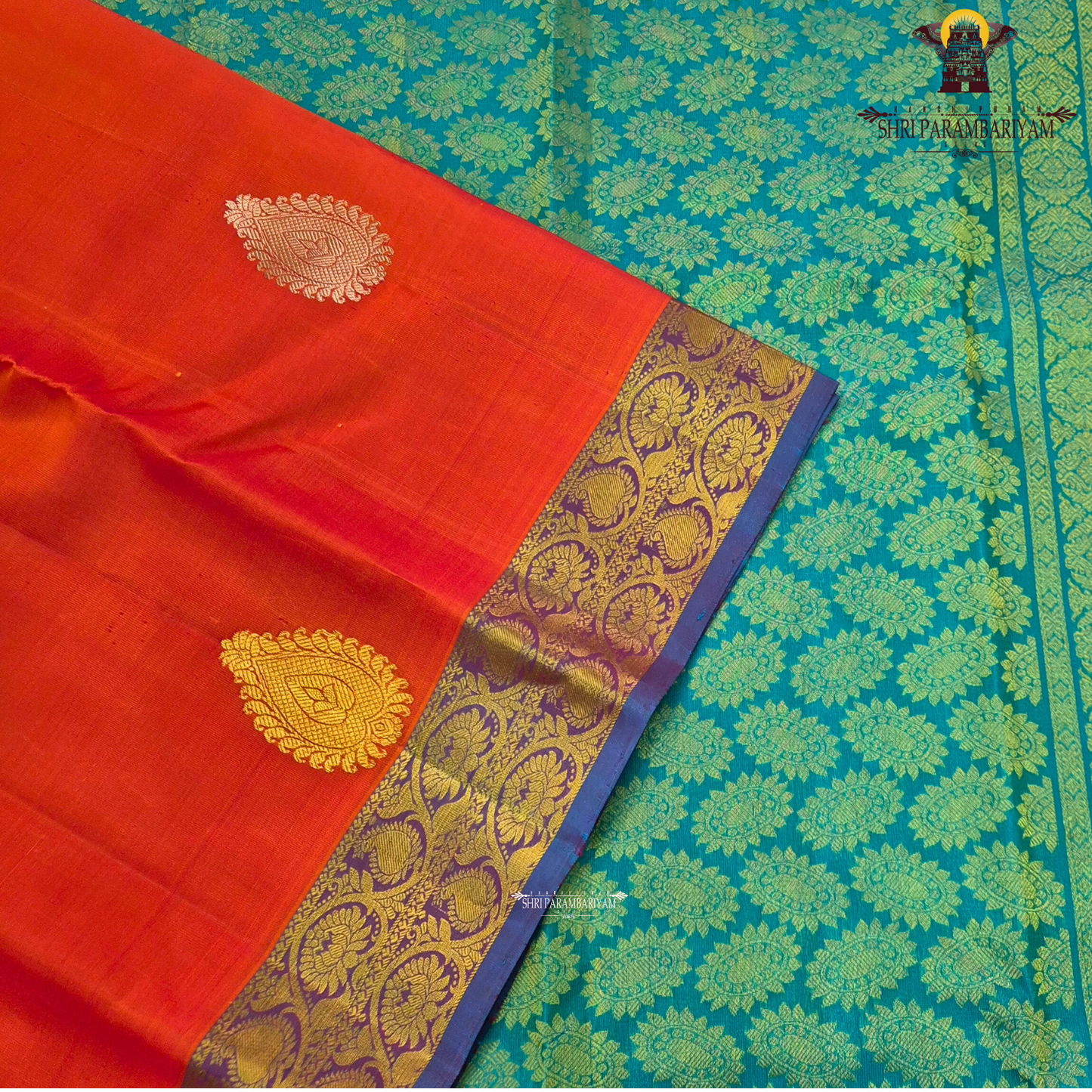 Bright Vermilion Red / Orange-Red Saree
