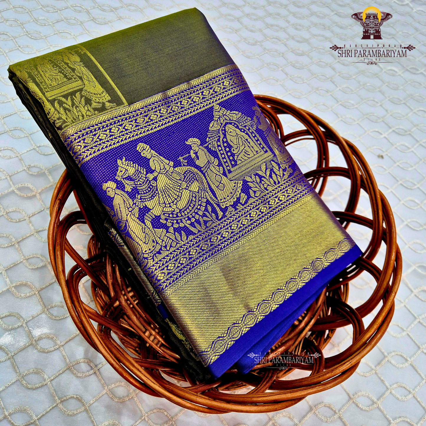 Deep olive green Saree