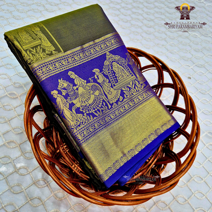 Deep olive green Saree