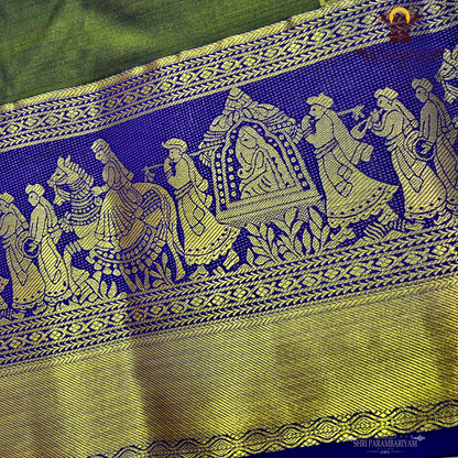 Deep olive green Saree