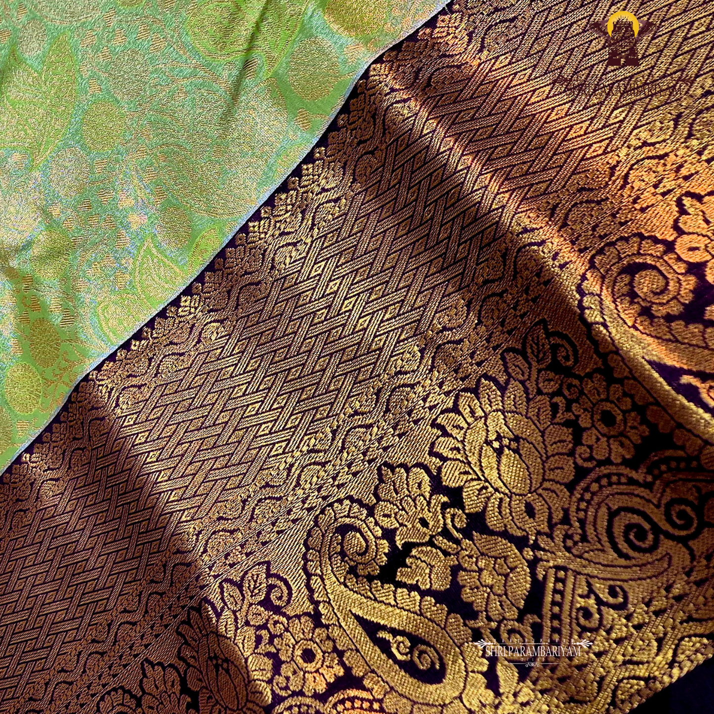 A refreshing parrot green / leaf green Tissue Saree