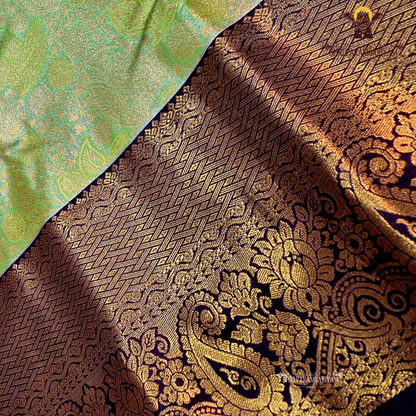 A refreshing parrot green / leaf green Tissue Saree