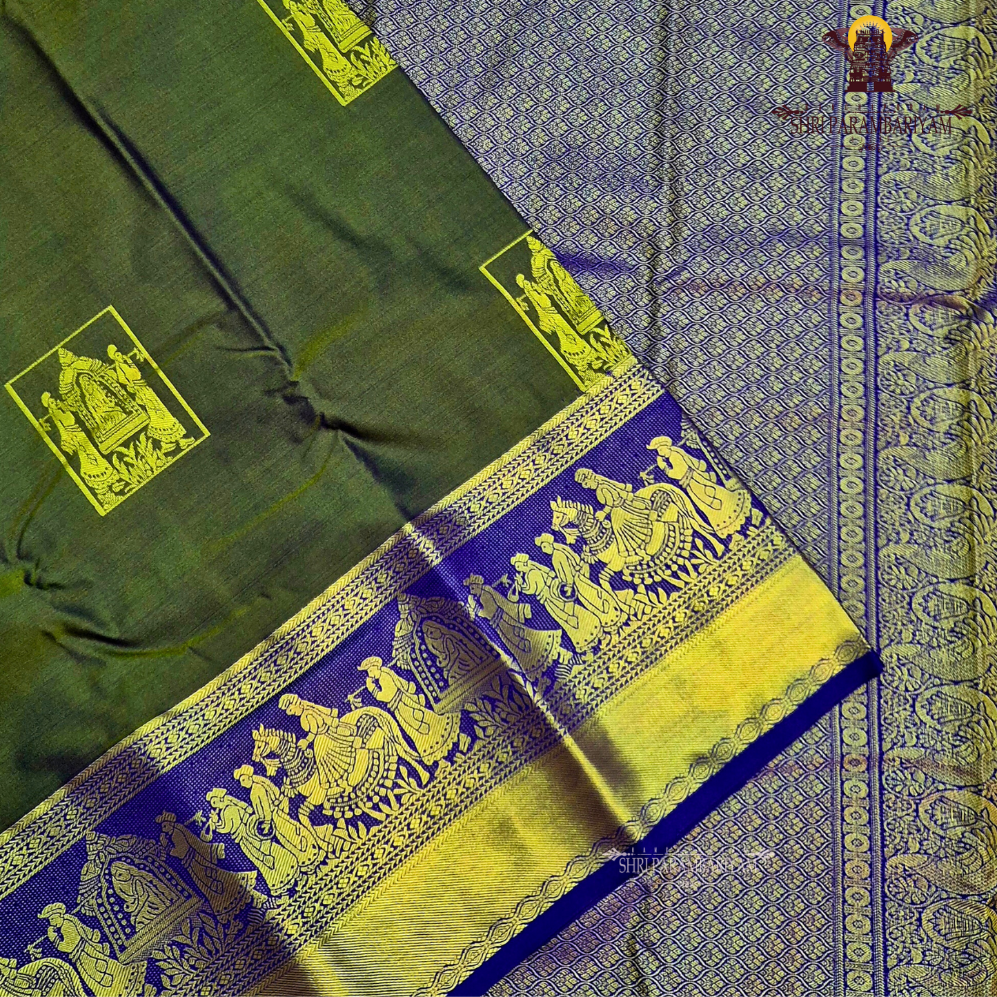 Deep olive green Saree