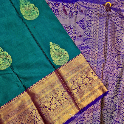 Deep teal green / peacock green Saree