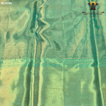A graceful combination of rose pink body with a contrasting aqua green Saree