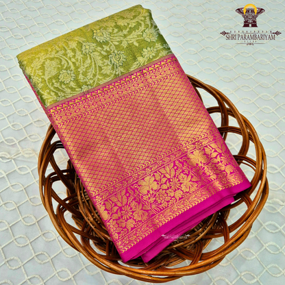 Dual-tone combination of olive green / pista green Saree