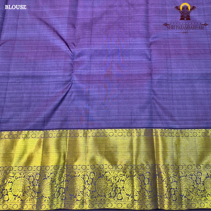 A rich Sky blue with a rich gold zari border and a contrasting royal purple edging Saree