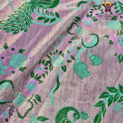Soft pastel lavender-pink base with contrasting Saree