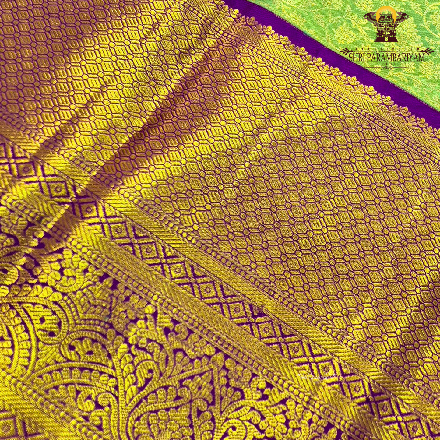 A pastel mint green body and a rich royal purple border Saree