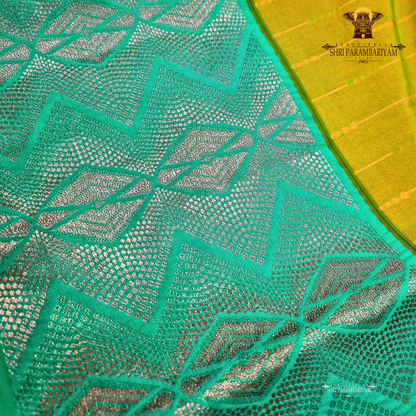 Olive Green Body with Aqua Blue Contrast Border Saree