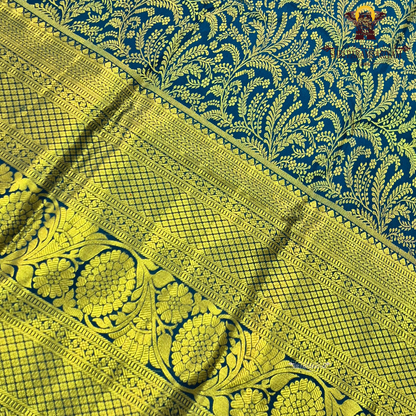Elegant peacock blue / teal blue with rich gold zari work Saree