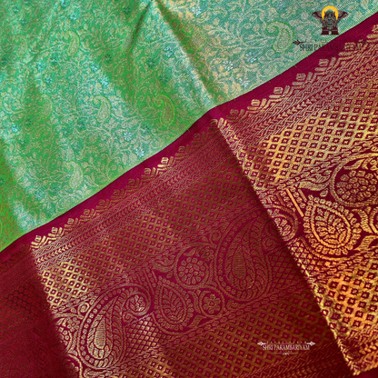 A graceful lime green / pista green Tissue Saree