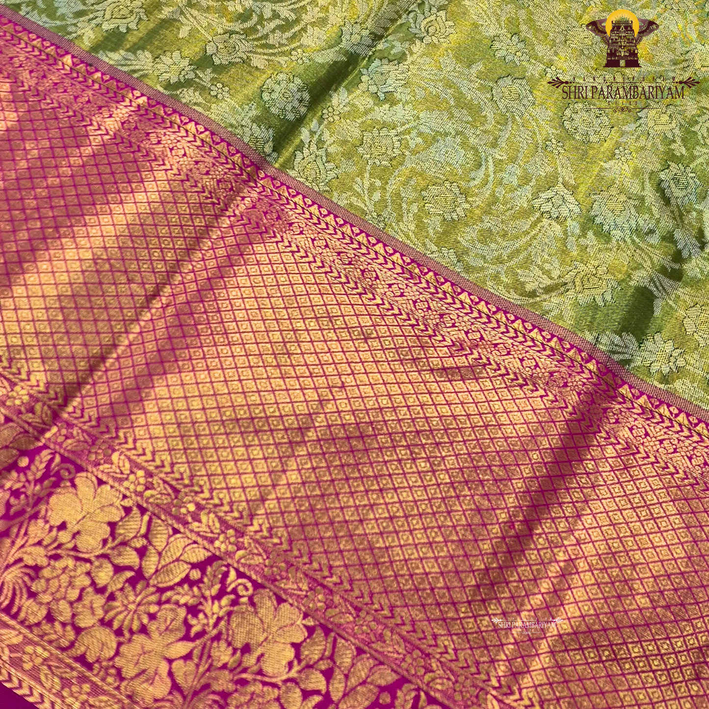 Dual-tone combination of olive green / pista green Saree