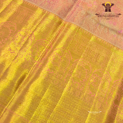 A soft and elegant peachy pink body complemented Saree