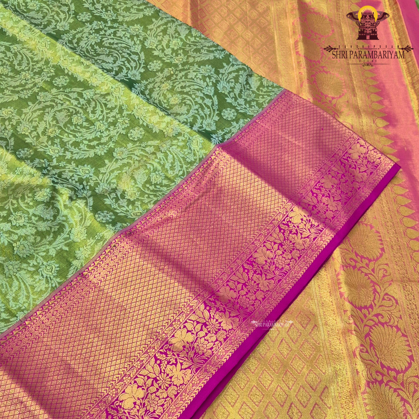 Dual-tone combination of olive green / pista green Saree