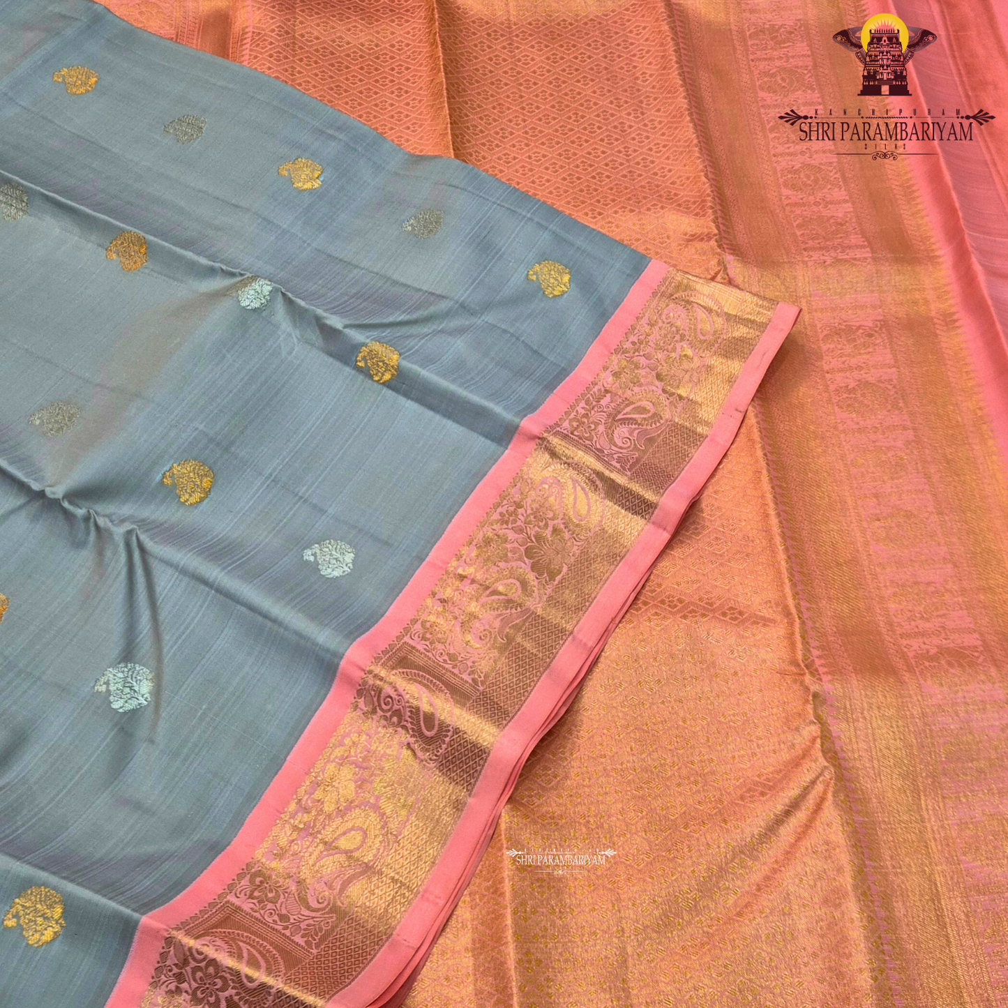 A sophisticated ash grey body beautifully decorated with elegant Saree