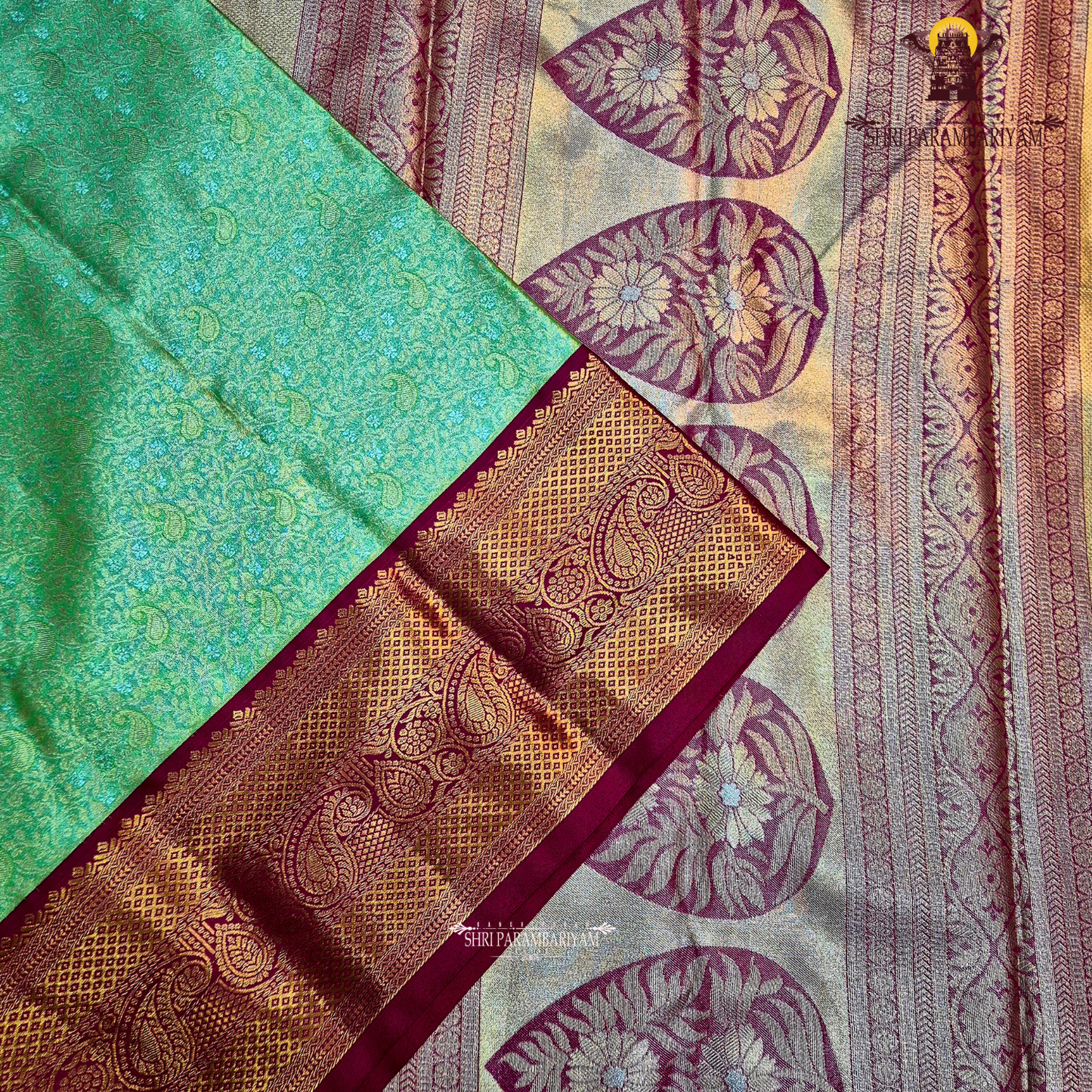 A graceful lime green / pista green Tissue Saree