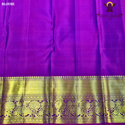 A deep royal blue with a rich gold zari border and a contrasting magenta (pink) edging Saree