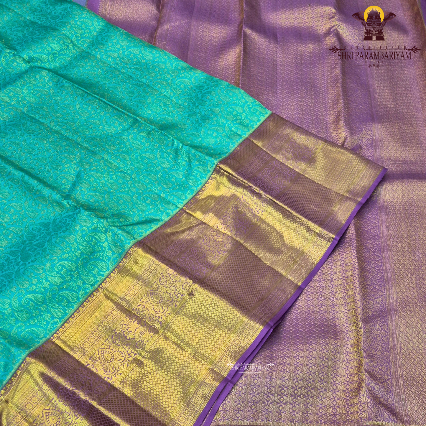 A rich turquoise blue (peacock blue) body, contrasted Saree