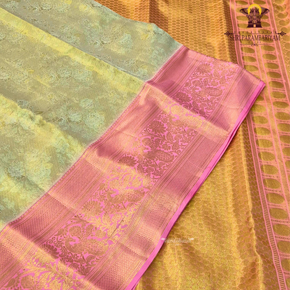 Champagne gold with pastel baby pink and rich golden zari Saree