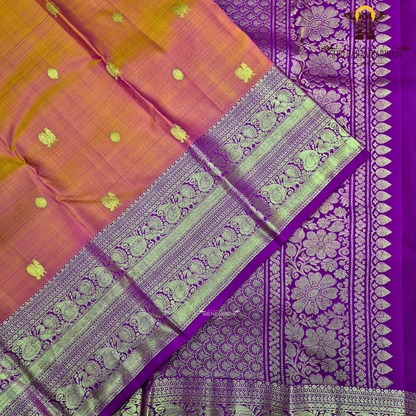 A vibrant orange with a rich gold zari border and a contrasting rani pink (magenta) edging Saree