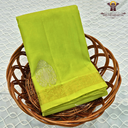 Bright parrot green (leaf green) shade with a subtle sheen Saree