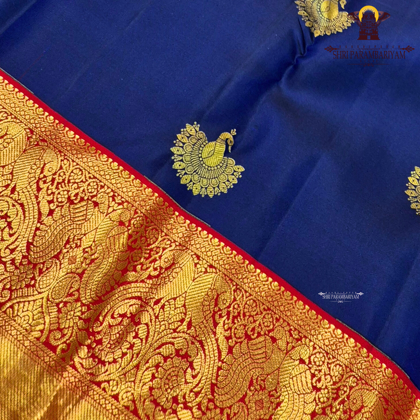 A rich royal blue body highlighted with delicate Saree