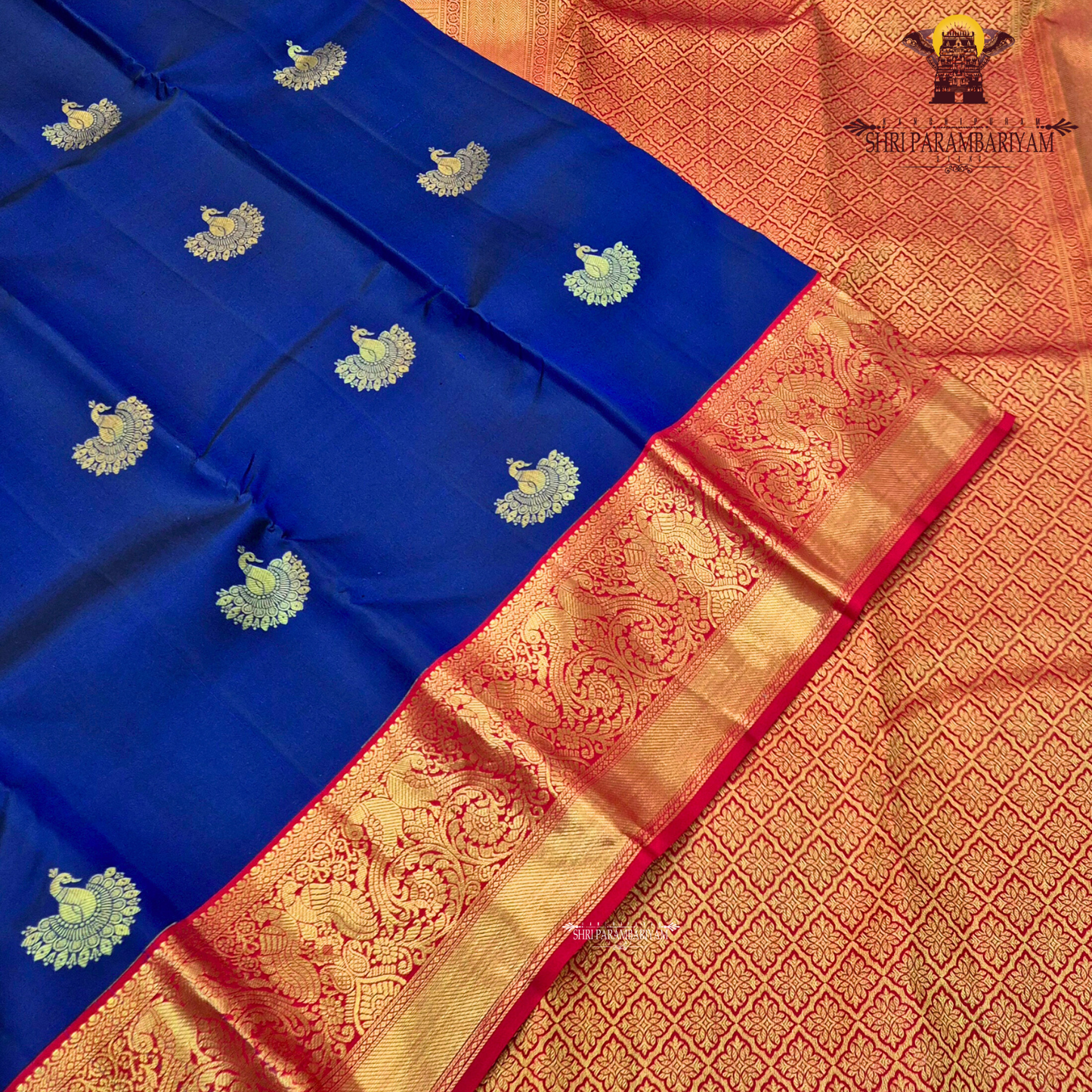 A rich royal blue body highlighted with delicate Saree