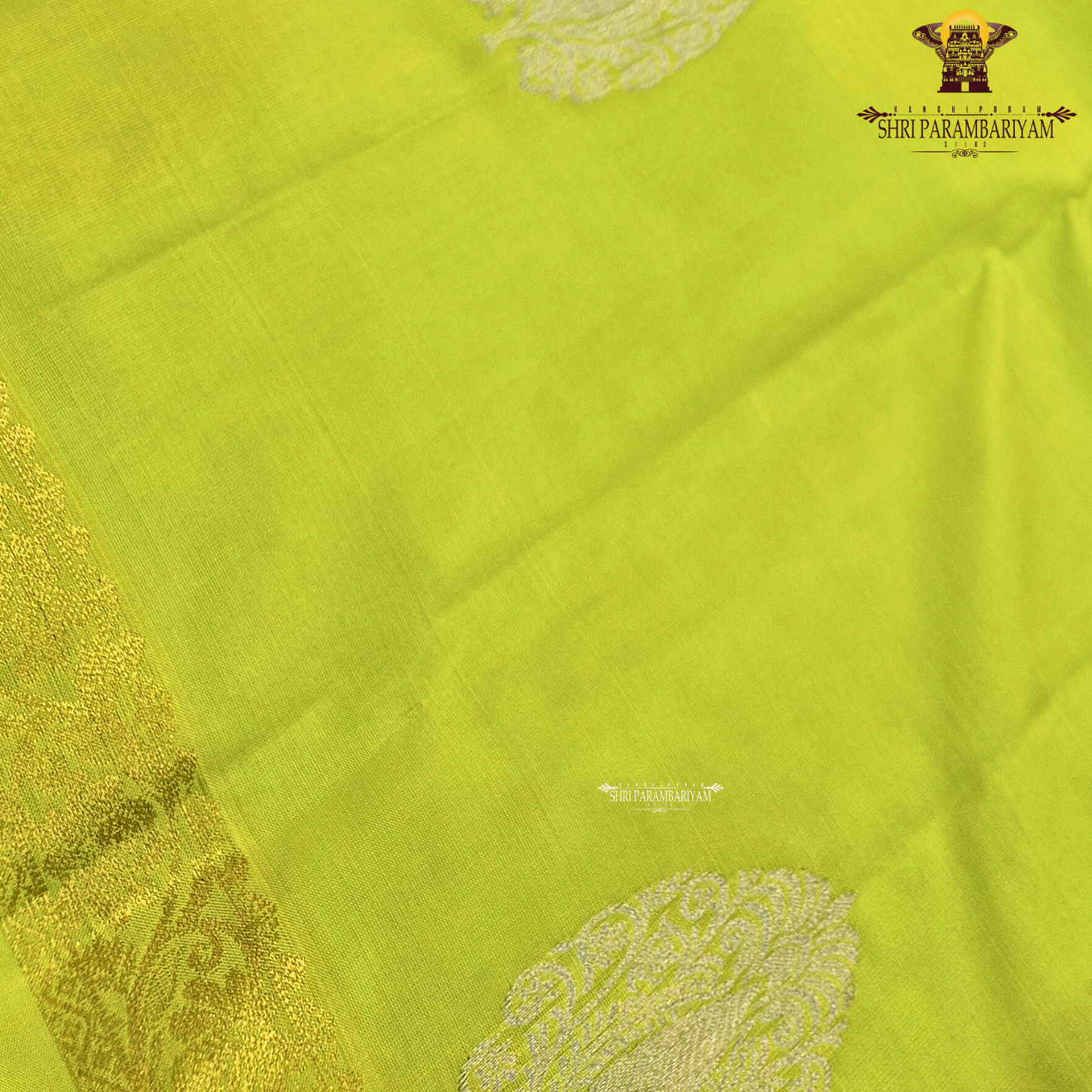 Bright parrot green (leaf green) shade with a subtle sheen Saree