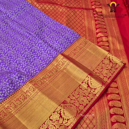Vibrant royal purple (violet) with Contrast bright red border with heavy gold zari Saree