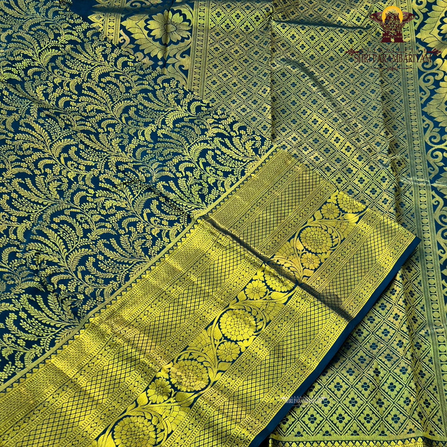 Elegant peacock blue / teal blue with rich gold zari work Saree