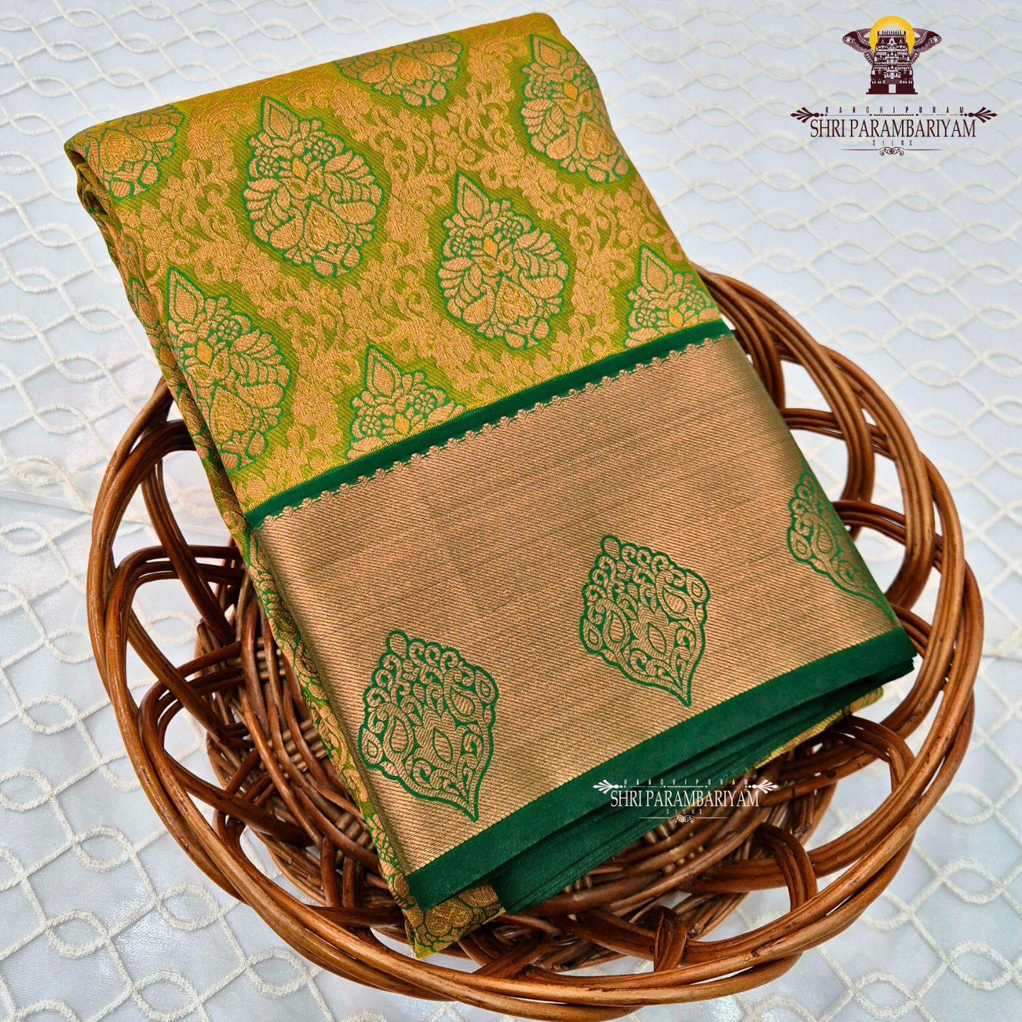 Rich golden mustard with a soft tissue sheen Saree