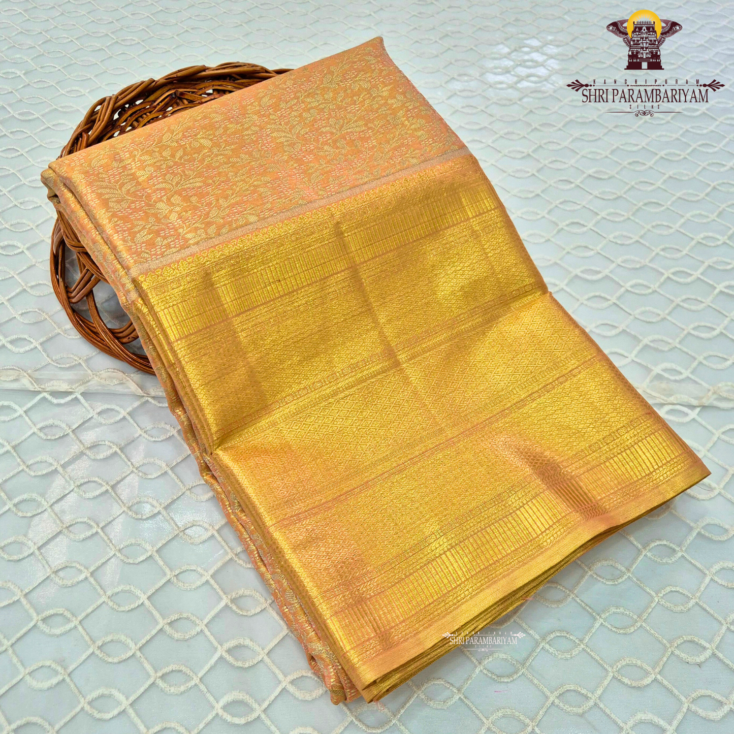 Elegant peach with rich golden tone (peach-gold blend) Saree