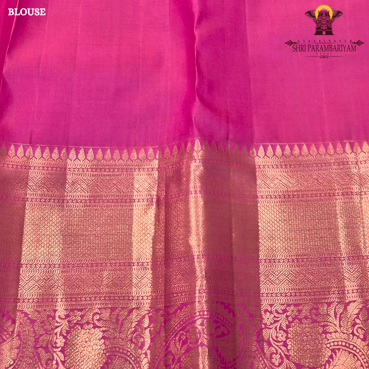A bright and rich deep pink (rani pink) with radiant gold zari work Saree