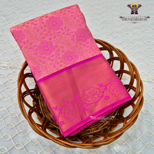 A vibrant rose pink / bubblegum pink Saree