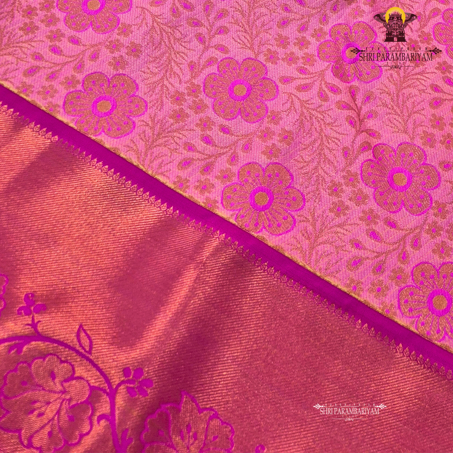 A vibrant rose pink / bubblegum pink Saree
