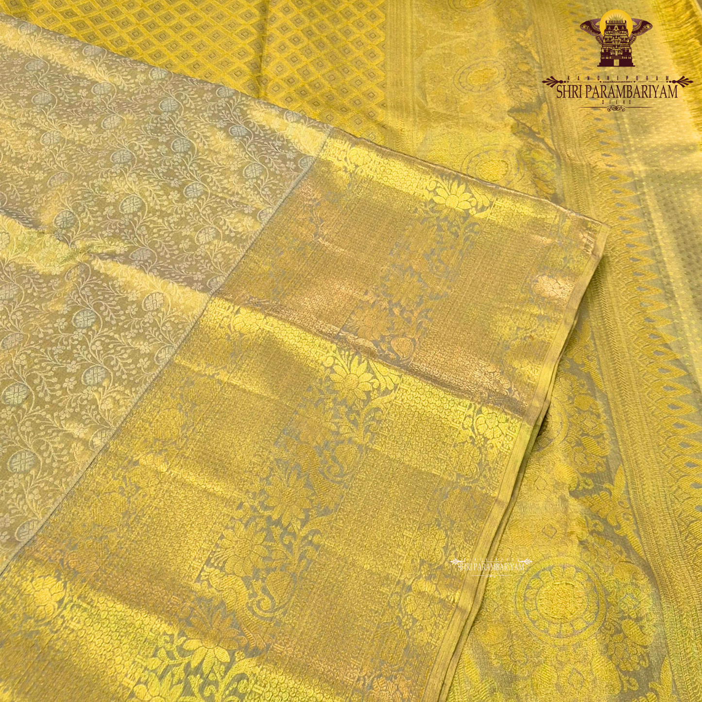 Rich antique gold with a subtle yellow-gold tone Saree
