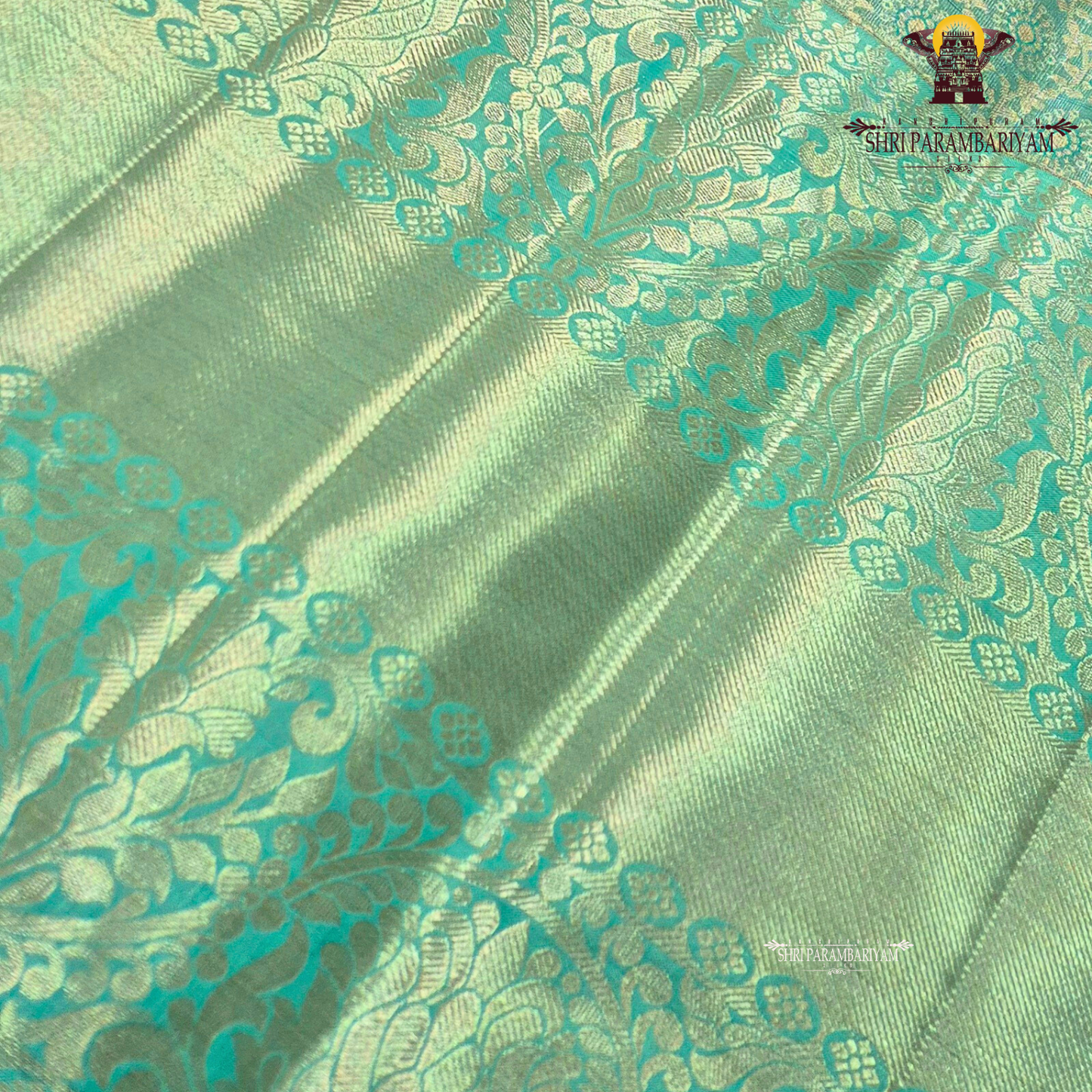 Refreshing mint green / sea green with golden zari Saree