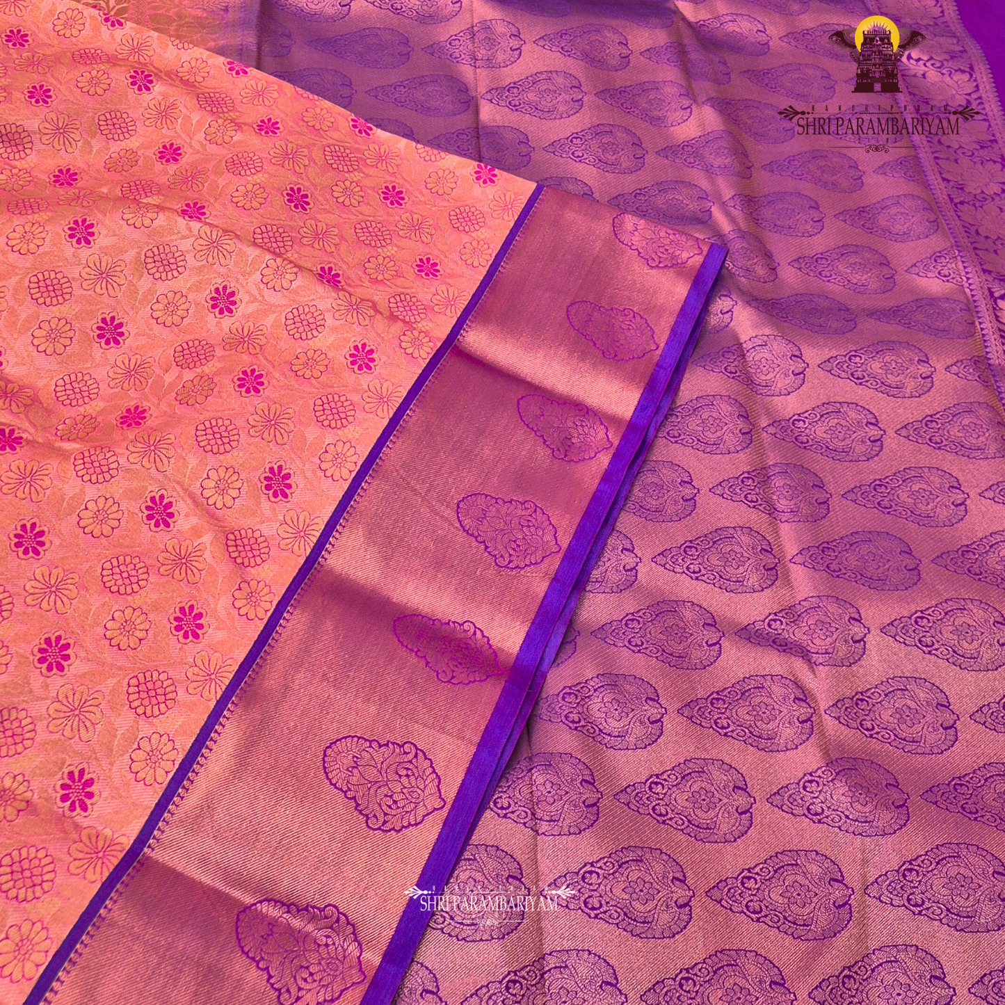 Soft coral-peach with a gentle tissue sheen Saree
