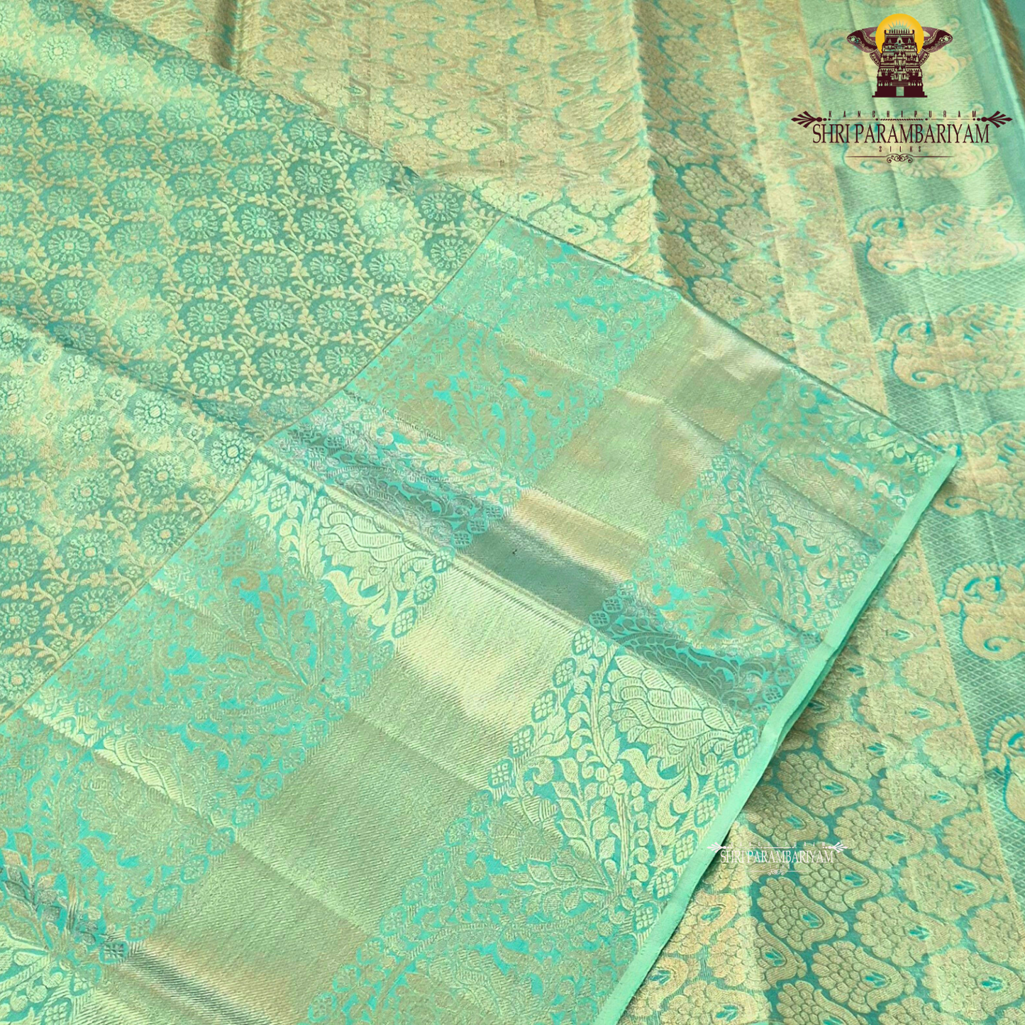 Refreshing mint green / sea green with golden zari Saree