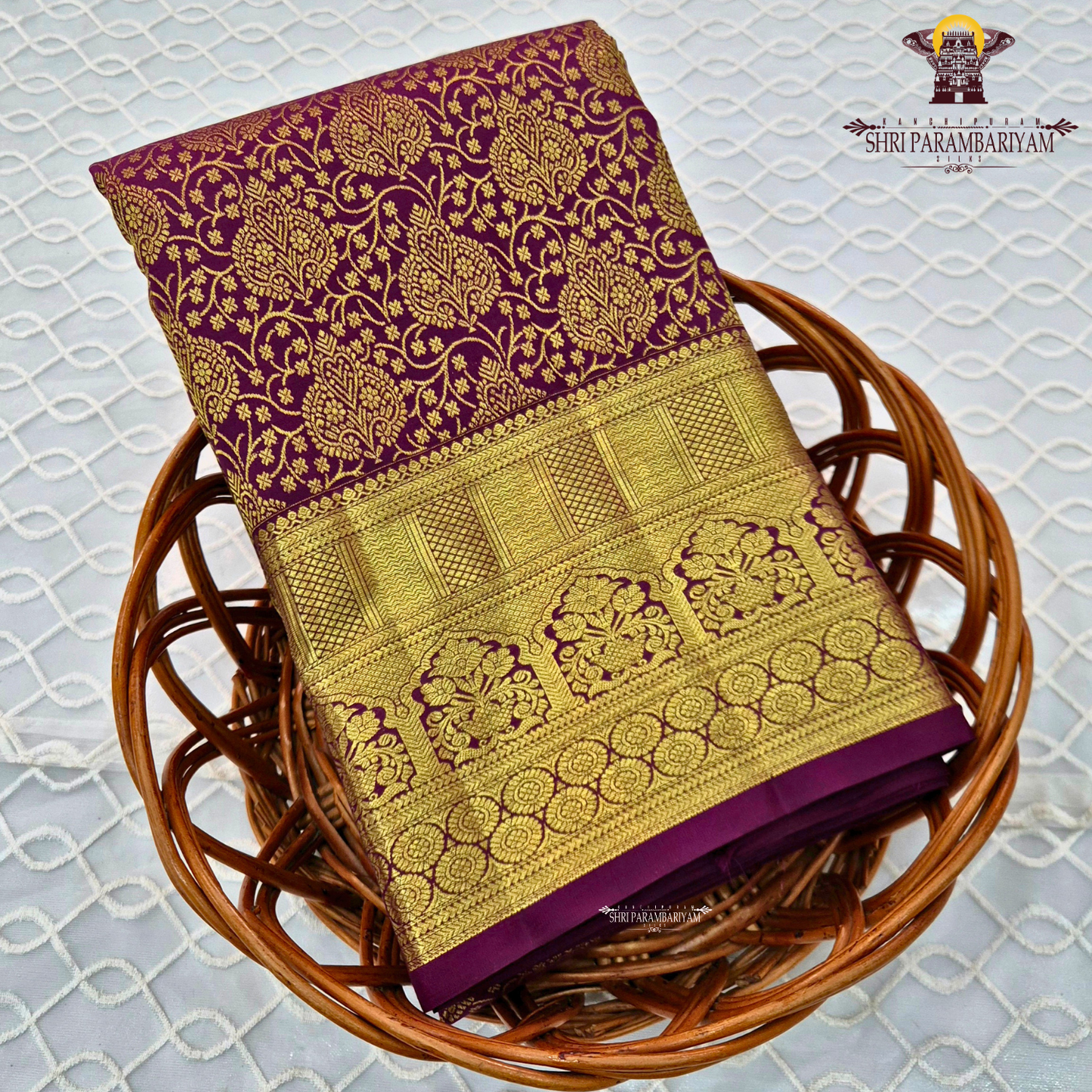 Rich maroon / deep wine purple with luxurious gold zari work Saree