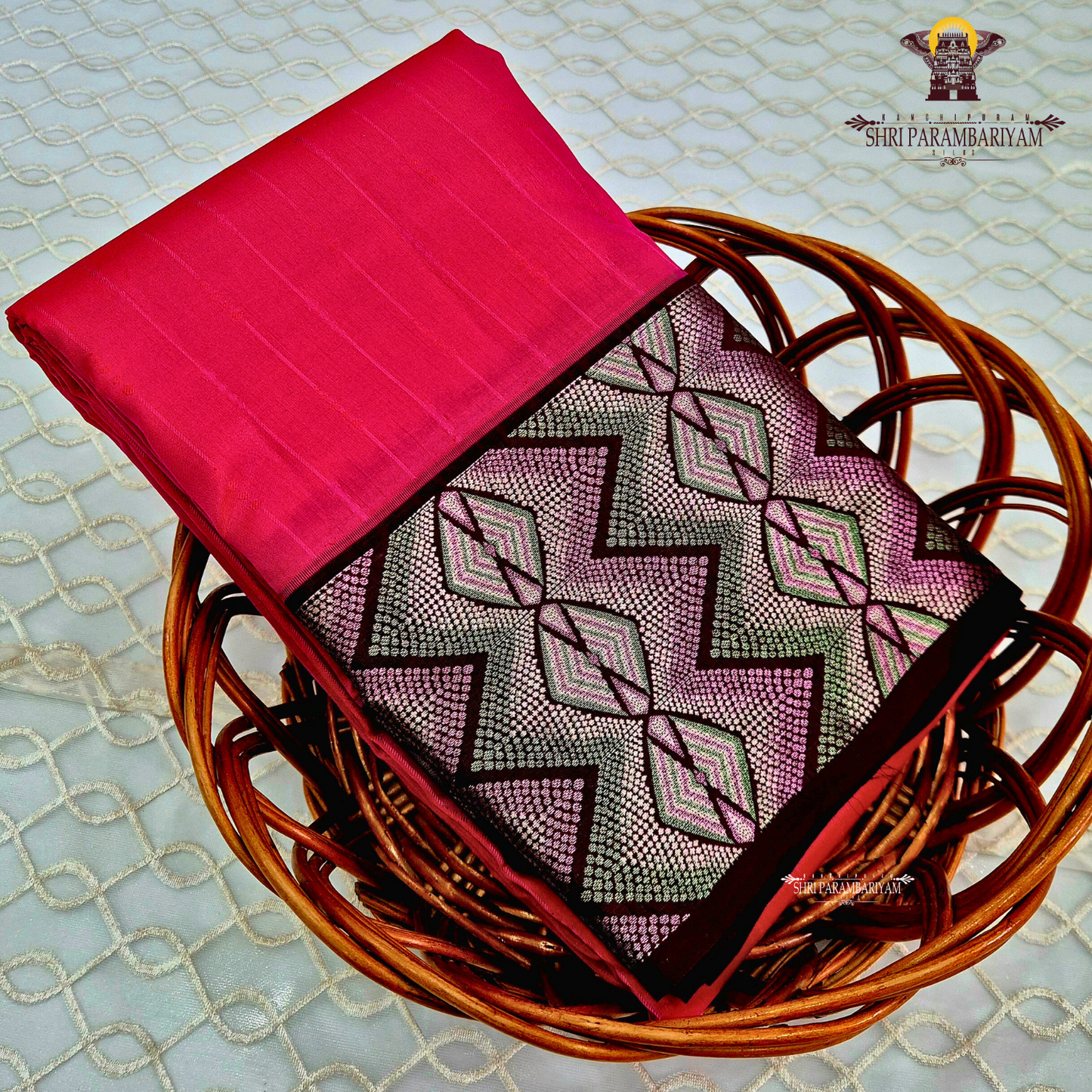 Deep Pink / Rani Pink Body with Brown Contrast Border Saree